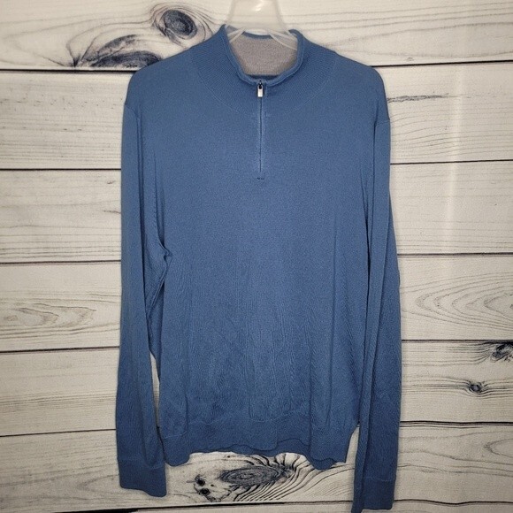 Nordstrom blue washable merino wool 1/4 zip sweater preppy casual size xl - Picture 1 of 5
